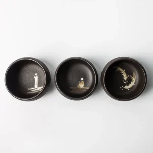 80ml hand painted black rustic ceramic tea cup main view