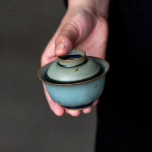 90ml mini green ceramic gaiwan tea set front view
