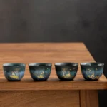 ABCD style gradient blue green ceramic deer gongfu tea cup 50ml