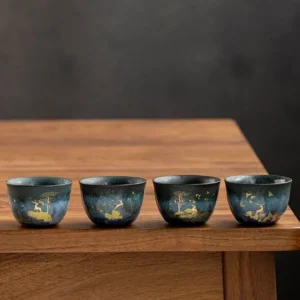 ABCD style gradient blue green ceramic deer gongfu tea cup 50ml