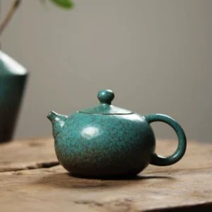 antique style blue green gongfu ceramic teapot full view