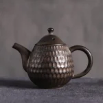 antique bronze honeycomb textured small kung fu ceramic teapot full view