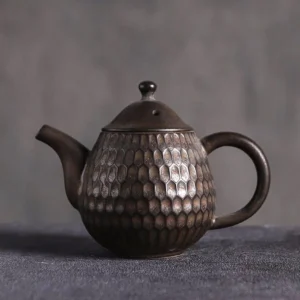 antique bronze honeycomb textured small kung fu ceramic teapot full view