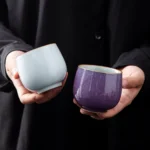 antique style chinese crackle glaze porcelain tea cup 130ml cyan side view