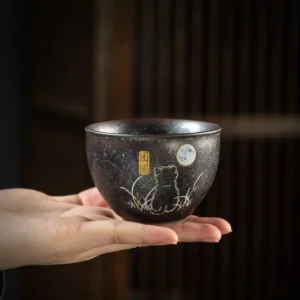 full set of 4 styles of black ceramic cat gongfu tea cups
