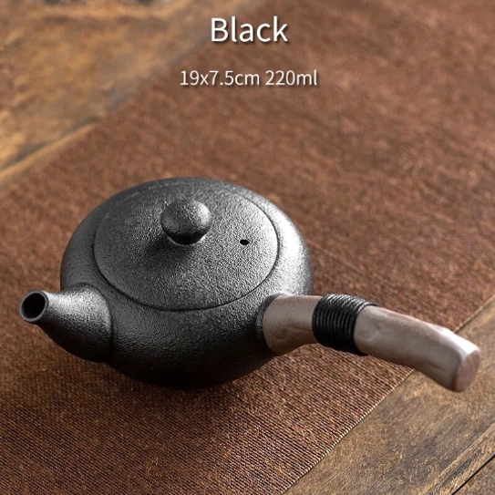 black ceramic kyusu teapot 220ml product dimension marking