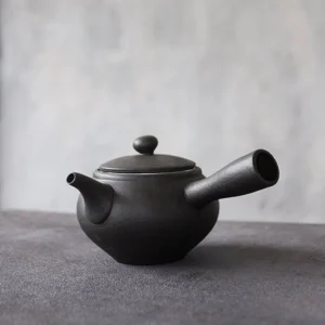 full product view of black ceramic kyusu teapot 500ml with side handle