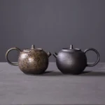 front view of black textured handcrafted Chinese ceramic teapot 175ml