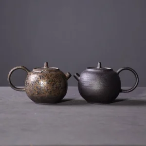 front view of black textured handcrafted Chinese ceramic teapot 175ml