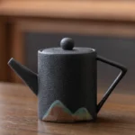 Black japanese mountain ceramic tea pot 170ml side view