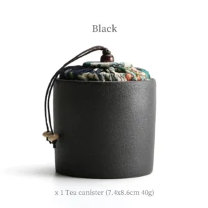 black portable ceramic mini tea jar with fabric lid