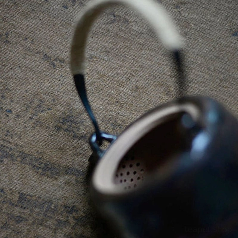 black variant wabi-sabi ceramic tea pot full view