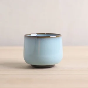 100ml blue official kiln Chinese gongfu tea cup with lucky copper coin base