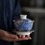 full complete blue starry sky ceramic gaiwan tea set with all pieces
