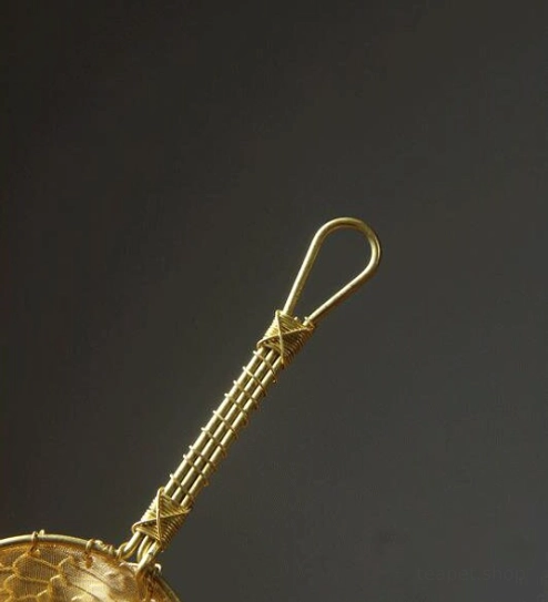 handmade brass loose leaf tea strainer side view