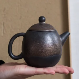 160ml handcrafted bronze glaze ceramic teapot side view