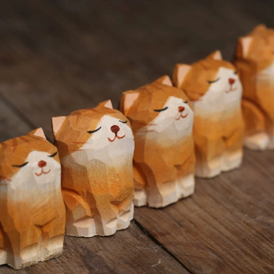 Set of 2 cat tea pets arranged with tea ware for traditional gongfu tea ceremony