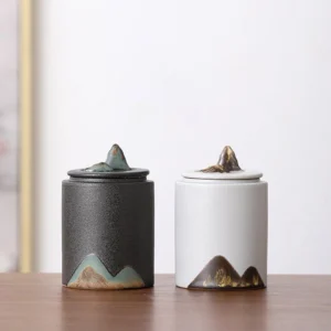 ceramic mountain landscape tea jar loose leaf tea storage canister
