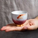 80ml Chinese porcelain koi fish kung fu tea cup with gradient red glaze