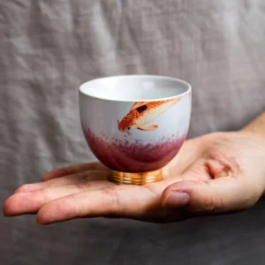 80ml Chinese porcelain koi fish kung fu tea cup with gradient red glaze