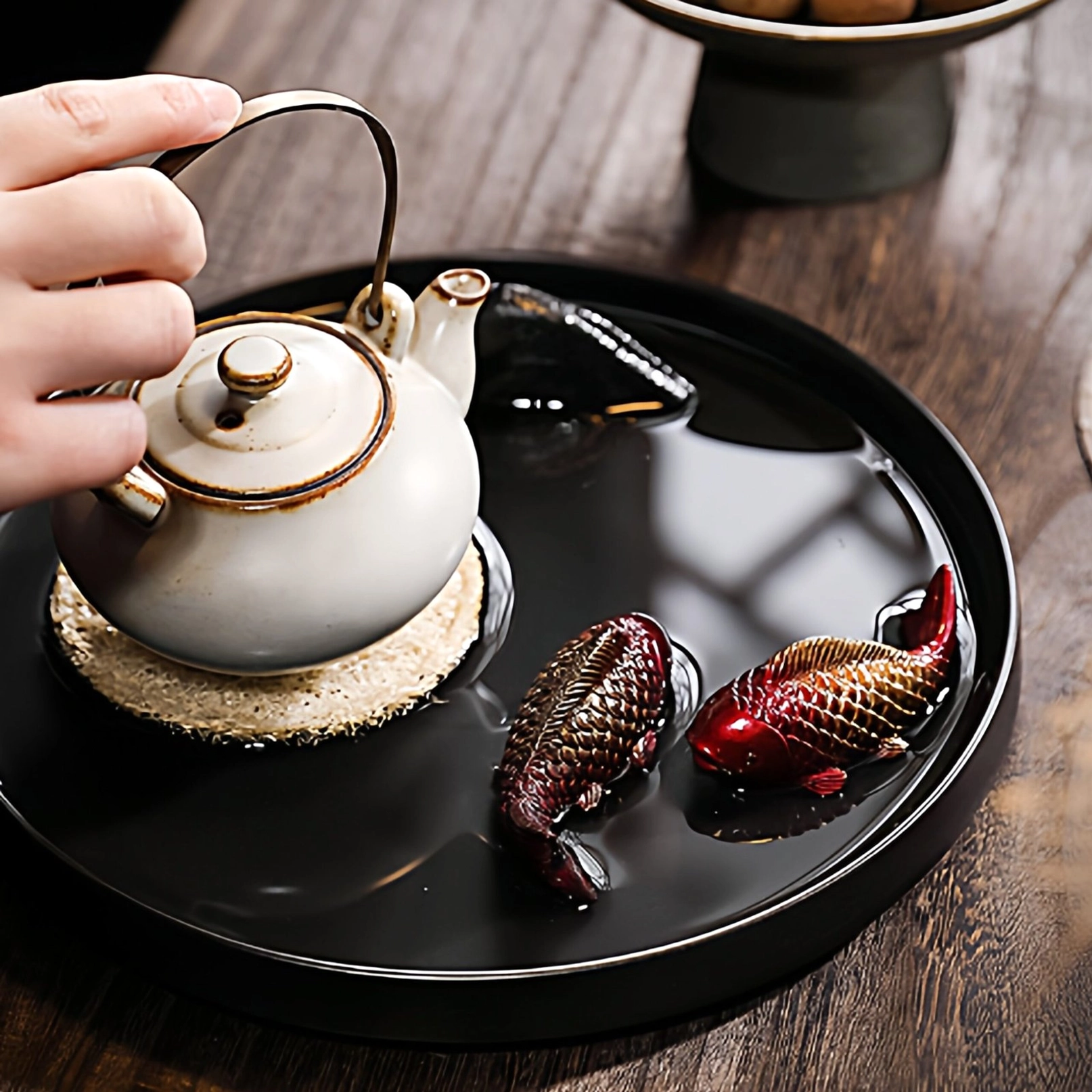 close up of red golden scales on color changing koi fish tea pet