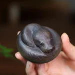 handcrafted coiled snake yixing zisha tea pet angle view