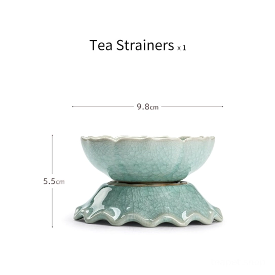 natural ice crackle glaze texture on green ceramic lotus tea strainer