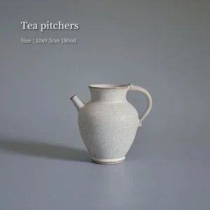 handled crackle glaze white gong dao bei tea pitcher side view