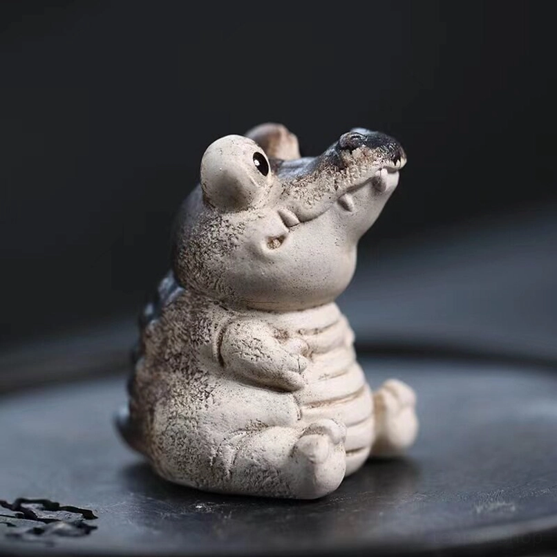 side profile of cute handmade crocodile tea pet figurine