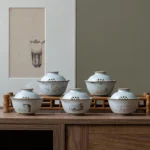 Handpainted cute cat crackle ceramic 100ml gaiwan tea set front view