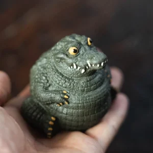 cute crocodile purple clay tea pet side view