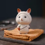 handcrafted hooded rabbit with carrot purple clay tea pet on wooden gongfu tea table