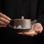 handmade faraway mountain rough ceramic teapot 180ml front view