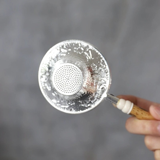 top view of the fine mesh of the vintage embossed loose leaf tea strainer
