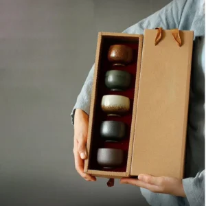 full set view of five elements chinese ceramic gongfu tea cups