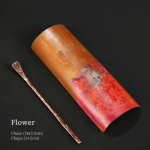 flower engraved purple copper silver plated tea scoop and tea pick set