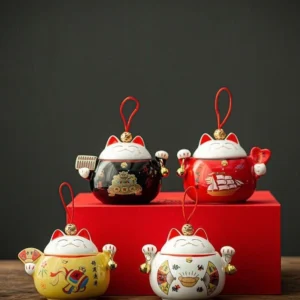 Cute ceramic fortune cat tea jar product main display