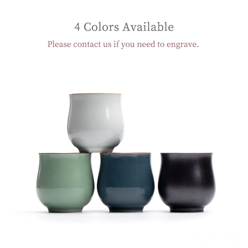 full set view of four color vintage 100ml porcelain gongfu tea cups
