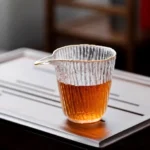 front view 150ml bamboo textured glass gong dao bei tea pitcher