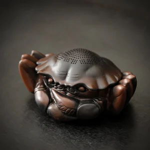 full assembled handcrafted purple pottery crab tea pet on tea tray