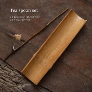 full set view of handcrafted natural bamboo tea scoop and tea needle