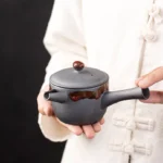 full view of handcrafted 220ml ceramic kyusu teapot with side handle