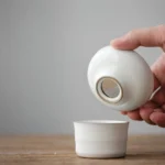 full set of white ceramic gongfu tea with loose leaf tea strainer on tea tray