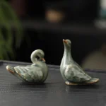 handcrafted ge kiln crackle glaze ceramic duck tea pet on tea tray