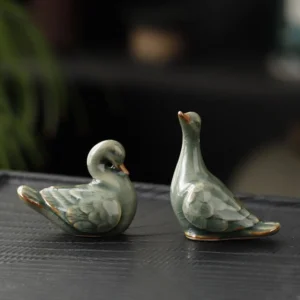 handcrafted ge kiln crackle glaze ceramic duck tea pet on tea tray