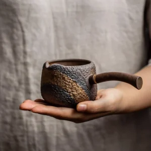 collection view of all three sizes of handmade gilded coarse pottery gong dao bei tea pitcher