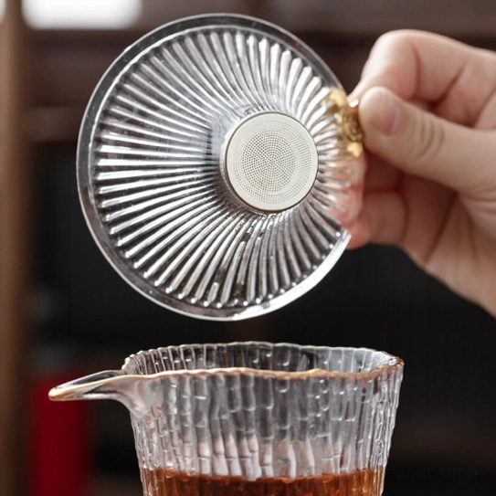 top view of assembled glass loose leaf tea strainer showing flared opening