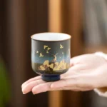 hand-painted golden deer 70ml ceramic teacup full view