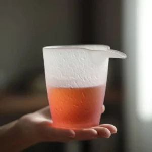 200ml gradient pink frosted glass gong dao bei tea pitcher front view