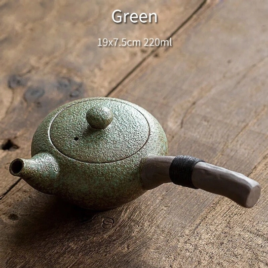 green and black 220ml ceramic kyusu teapots size comparison